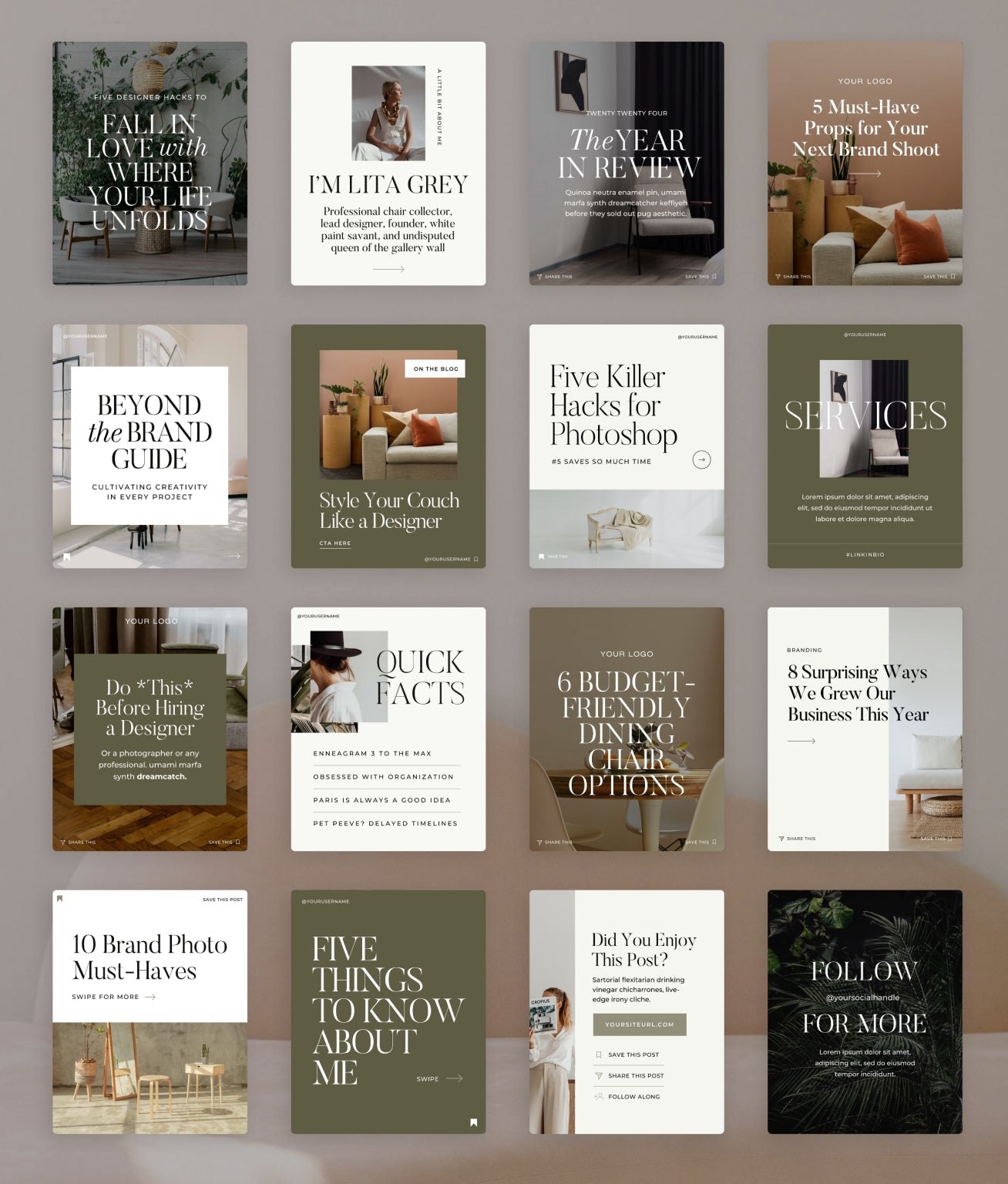 Lita Grey Social Media Canva Templates - Modern Market